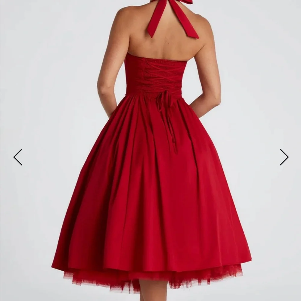 Elegant Red Halter Dress - Picture 2 of 2